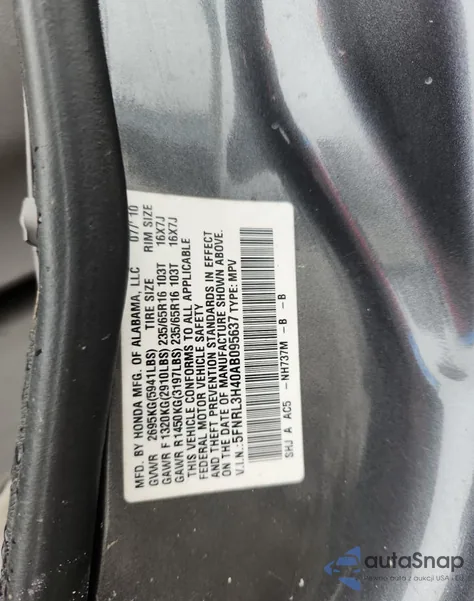 2010 Honda Odyssey Ex from USA, damaged, VIN 5FNRL3H40AB095637